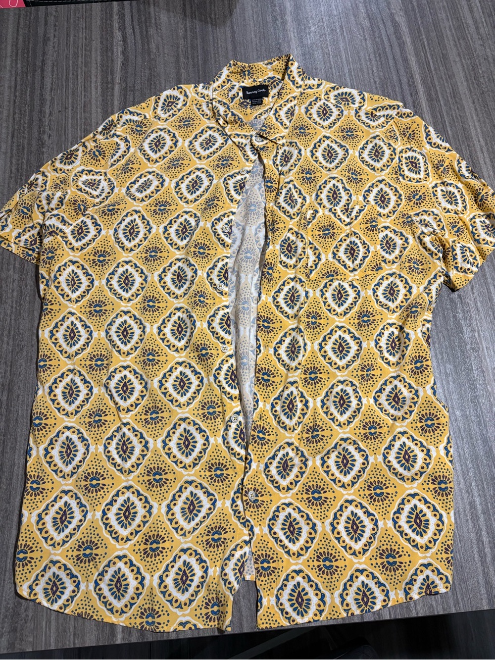 Barney Cools Yellow Printed Short-Sleeve Camp Shirt